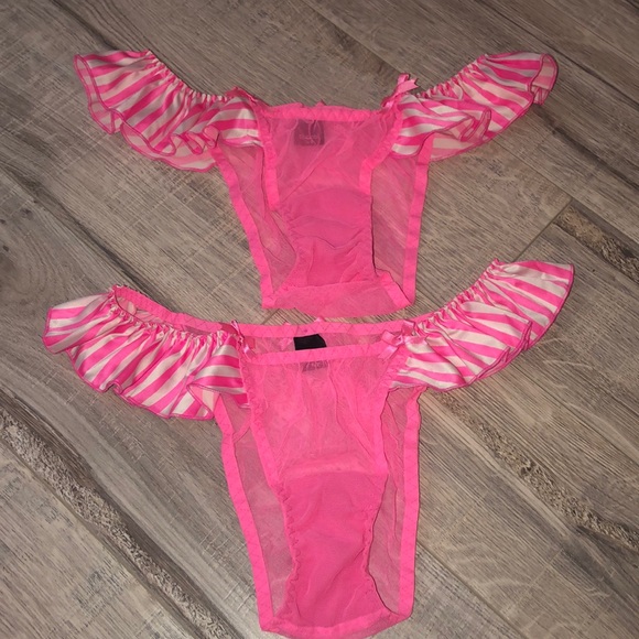 Victoria secret pink stripe babydoll apron set - Picture 2 of 9